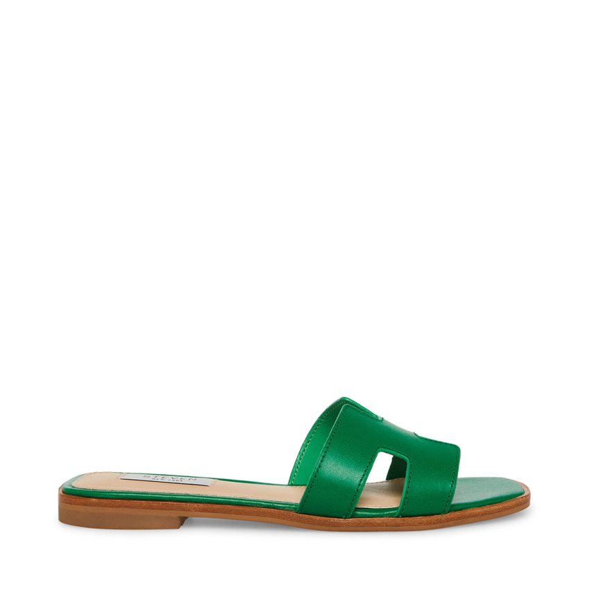 Green Steve Madden Hadyn Leather Women's Slides | PH 6572OBE